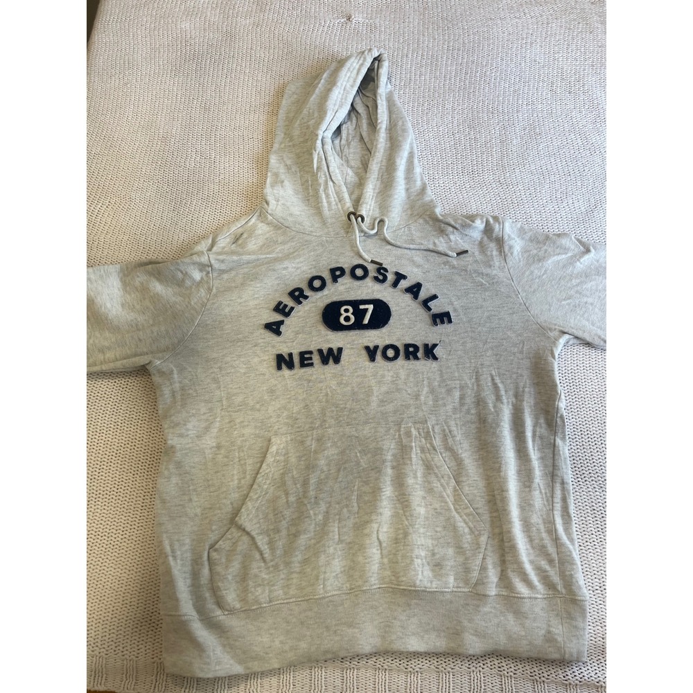 Aeropostale Mens Hoodie Gray Pullover Sweatshirt 87 New York Logo Large L